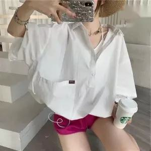 여성 캐주얼 반팔 루즈핏 풀오버 브이넥 셔츠