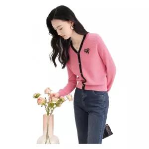 여성 니트 카라 카라넥 핑크 오피스룩 긴팔 셔츠 가디건