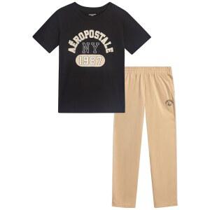 AEROPOSTALE 남자용 바지 세트 2피스 운동용 셔츠와 트리코 조거 팬츠 | 부드럽고 통기성 좋은 저지 탑, 테이퍼드 밴드 허리 하의, 학교, 운동 및 일상복으로 하루 종일 편안하게 착용 가능