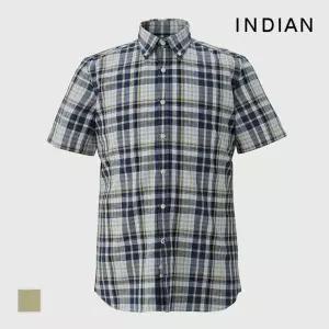 [INDIAN] 린넨블랜드 미디움체크 반팔셔츠_MIUNSYM3261
