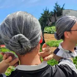 쪽진머리 할머니 가발 촌캉스 백발 분장용 흰머리 백발 가발 촌캉스 분장용