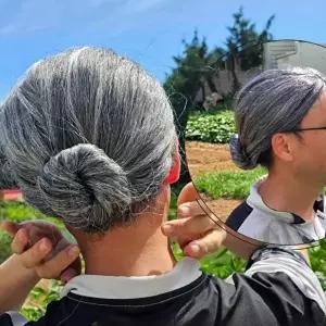 쪽진머리 할머니 가발 촌캉스 백발 분장용 흰머리 (KYR-WFHOV32)