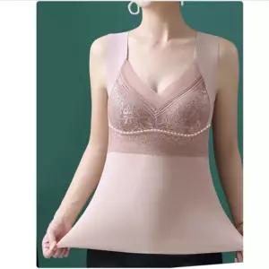 예쁜 레이스 시스루 망사 여자 보온속옷 기모 면나시티 어머니 여자내복 내장캡 이너 도톰한
