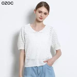 [오조크(OZOC)] 뜨개 카라 반팔가디건 (택가격 85000원)
