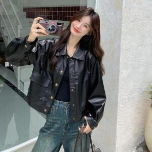 청수정 여성 가죽 재킷 쇼트 코트 가을 캐주얼 모터사이클 KS