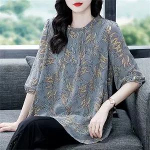 50~60세 여성용 빅사이즈 쉬폰 7부소매 여름 블라우스