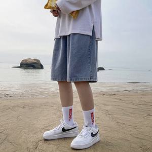 남성 버뮤다 데님 팬츠 허리밴딩 와이드 통큰 데님바지 캐주얼