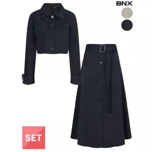 [하프클럽/BNX]트렌치 벨트 크롭 자켓 스커트 셋업