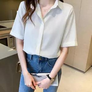 여성 반팔 셔츠 루즈핏 데일리 블라우스 여성 쉬폰 셔츠 여름 데일리룩