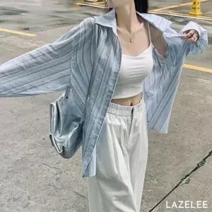 친절한탄씨 레이즐리 에어리 소프트 여성 여름 스트라이프 셔츠 루즈핏 오버핏 긴팔 남방 빅사이즈