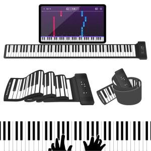 88Keys 유연한 롤업 피아노 키보드, MARVTOWN 휴대용 접이식 전기 키보드 피아노, 108 리듬, 128 톤, 실리콘 MIDI & 스피커 및 헤드폰 잭으로 여행 초보자용