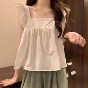 예쁜 민소매블라우스 셔링소매 여름옷 민소매여자남방