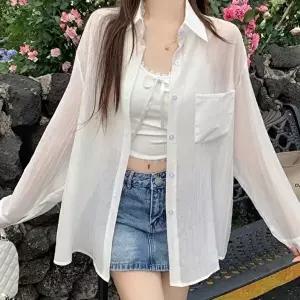 여자셔츠 여성 여름 셔츠 시스루 흰색 와이셔츠 흰 남방 화이트 루즈핏