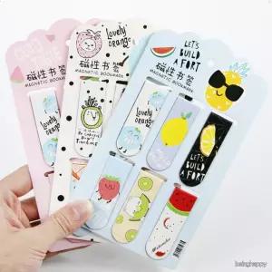 휴대용 접이식 자석책갈피 마그네틱 북마크 과일캐릭터 디자인 학생 독서 학습용 세트