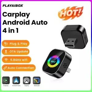 4-in-1 무선 카플레이 어댑터 안드로이드 오토 에어플레이 미러링크 스마트 미니 AI 박스 USB 플러그 앤
