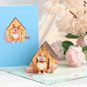 (색상1 강아지)강아지 캐릭터 생일축하 입체 팝업카드 편지지