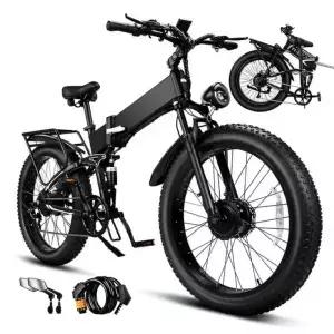 5000W 듀얼 모터 알루미늄 전기 자전거 42MPH 충전 전압 12V 24x4 광폭 타이어 풀 서스펜션