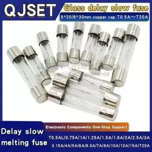 20개 6x30mm/5*20mm 슬로우 퓨징 글래스 지연 퓨즈 튜브 T0.5A 0.75A 1A 1.25A 1.5A 2A 2.5A 3.15A 4A 6.3A