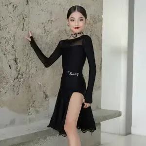 VENNY 긴팔 스플릿 레이스 라틴 댄스 원피스 여성 패션 새로운 트레이닝 가을 및 겨울