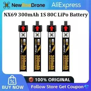 NewBeeDrone 300mAh 1S 니트로 넥타 NX69 80C 3.8V HV LiPo 배터리 레이싱 프리스타일 드론용 PH2.0 호환