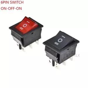 2PCS 6PIN 레드 블랙 푸시 버튼 라이트 로커 스위치 ON/OFF/ON 전원 16A/250V 20A/125V 25*31MM 25*31 6 핀