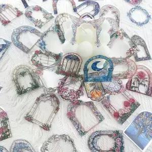 50pcs 레트로 꽃 거울 투명 PET 스티커 데칼 노트북 스크랩북 스케이트 보드 기타 DIY 크리 에이 티브 미적