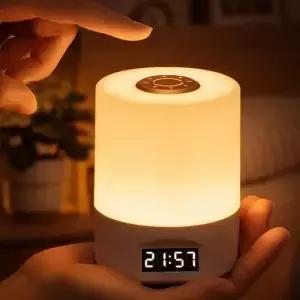 터치 컨트롤 침실용 무드등 디지털 시계 LED 따뜻한 백색 테이블 램프 침실 수면 홈데코 모던