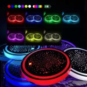 자동차에 대 한 2PCS LED 컵 홀더 조명 충전식 7 색 변경 라이트 업 삽입 받침 청소년을위한 액세서리
