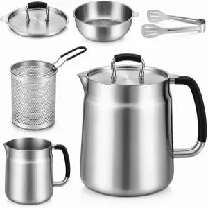 68oz 3-in-1 304 스테인리스 스틸 필터 냄비 미세 메쉬 스트레이너 및 통 포함 내열 손잡이 2L 용량 주방