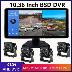 카플레이 네비게이션 carplay 10.36 인치 4 채널 자동차 DVR 레코더 트럭 버스에 대 한 1080P AHD 4 백업 카메라와 스마트 블라인드 스팟 레이더 BSD 알람 모니터