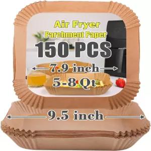 GOAUS 에어프라이어 스퀘어 종이 라이너 일회용 대용량 150매 5~8쿼트 바스켓용 7.9인치 무표백 논스틱