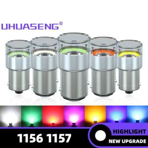 UHUASENG 1156 레드 12V 24V 브레이크 리버스 R5W R10W BAY15D BA15S P21W LED 전구 트럭 신호 램프, 자동