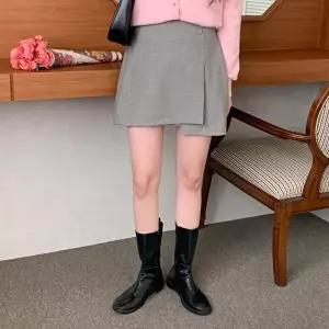 [옷자락]여자 러블리 잔체크 허리밴딩 랩 언발 미니 스커트