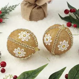 로열골드 글리터 장식볼 2p세트(10cm) (데이지꽃자수)