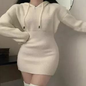 페미닌룩 후드 미니 3컬러 캐주얼무드 니트원피스 후드원피스