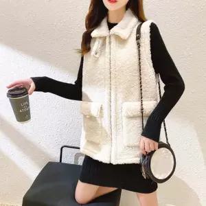 겨울 양털 베스트 카라 스타일 따뜻 여성 아우터