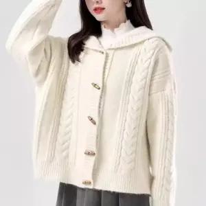 2컬러 떡뽁이 단추 꽈배기 후드 가디건