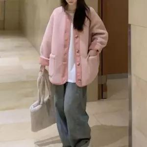 점퍼 배색 뽀글이 양털 페미닌룩 데이트룩 여성 데일리룩 박시 의류 후리스 캐주얼룩