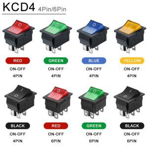 5PCS KCD4 로커 스위치 On Off Led 4 16A 250V 소형 6Pin 빛 2 램프