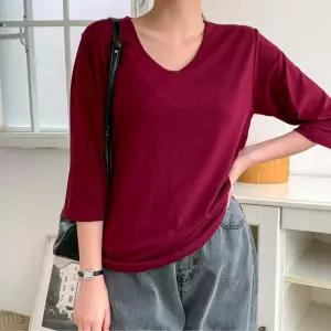 브이넥8부 여름티셔츠 여성 가을옷 데일리 체형커버 빅사이즈