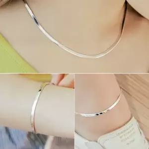 실버) 3mm 스네이크 체인 세트 목걸이+팔찌+발찌) 기념일 기념품 10대 20대 30대 심플 심플판