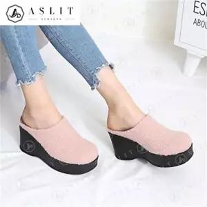 [셀러허브 패션][애슬릿] 뽀글이 퍼 여성 통굽 웨지 털 슬리퍼 10cm (7620452A)