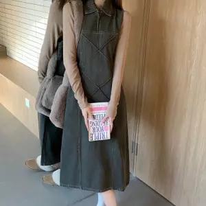 [keepick_킵픽] 민소매 카라 워싱 여자 원피스 롱 레이어드 데님