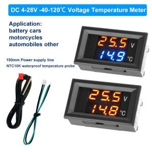 DC 4-28V 전압 온도 측정기 -40-120 ℃ 자동차 오토바이용 NCT10K 프로브가 포함된 LED 디지털 듀얼 디스플
