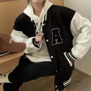 스터닝팩토리 여성 베이직 야구 점퍼 레터링 블루종 바시티 자켓 여성야구점퍼 여자야구점퍼 야구점퍼