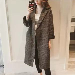스터닝팩토리 여성 브라운 체크코트 클래식 겨울 카라 루즈핏 아우터 여성체크코트 브라운체크코트