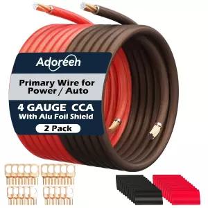 4 게이지 AWG 전원/접지선 케이블 10피트 블랙+10피트 레드 고출력 차폐 CCA 소프트 자동차 용접 배터리