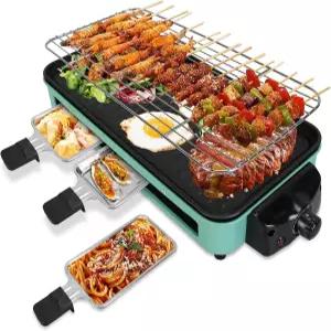 1500W 전기 실내 그릴 휴대용 무연 라클렛 테이블 1개 중 2개 네트와 논스틱 조리용 탈착식 플레이트 5가지