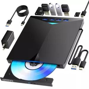 Conerruru 블루레이 드라이브 지원 DVD/CD 플레이어/읽기/쓰기 USB 3.0 Type-C Windows 7-11 Mac PC 호환