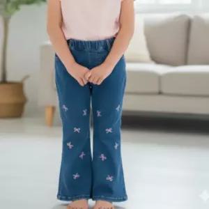 리틀밥독키즈 봄가을옷 청리본꽃비 청바지 여아 부츠킷 밑단 리본포인트바지 H253MPT01